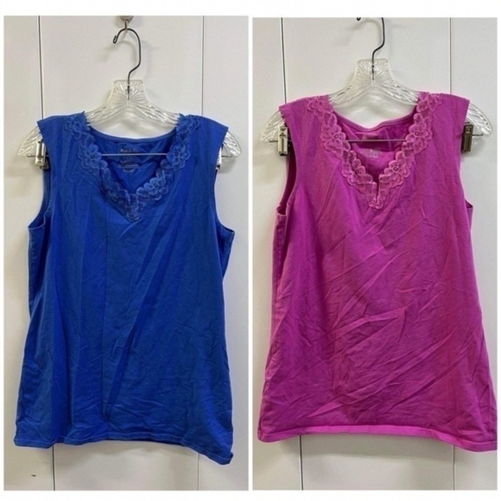 Wild Fable Blue and Pink Lace Trim Tank Tops